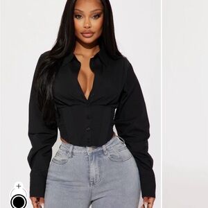 NWT* Fashion Nova Black Corset Shirt- Size Large